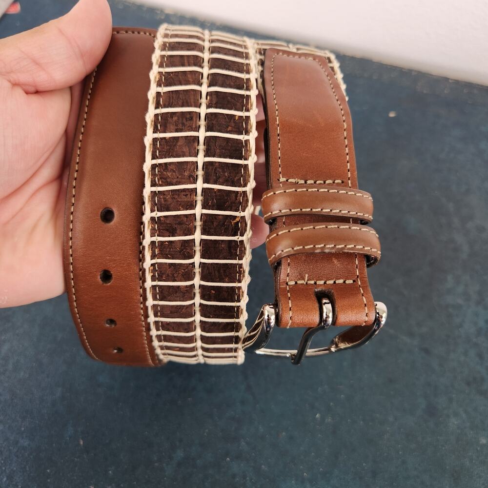 Torino Brown Belt with Cork Detail Netted Men's Size 38 Preppy Coastal Elegant